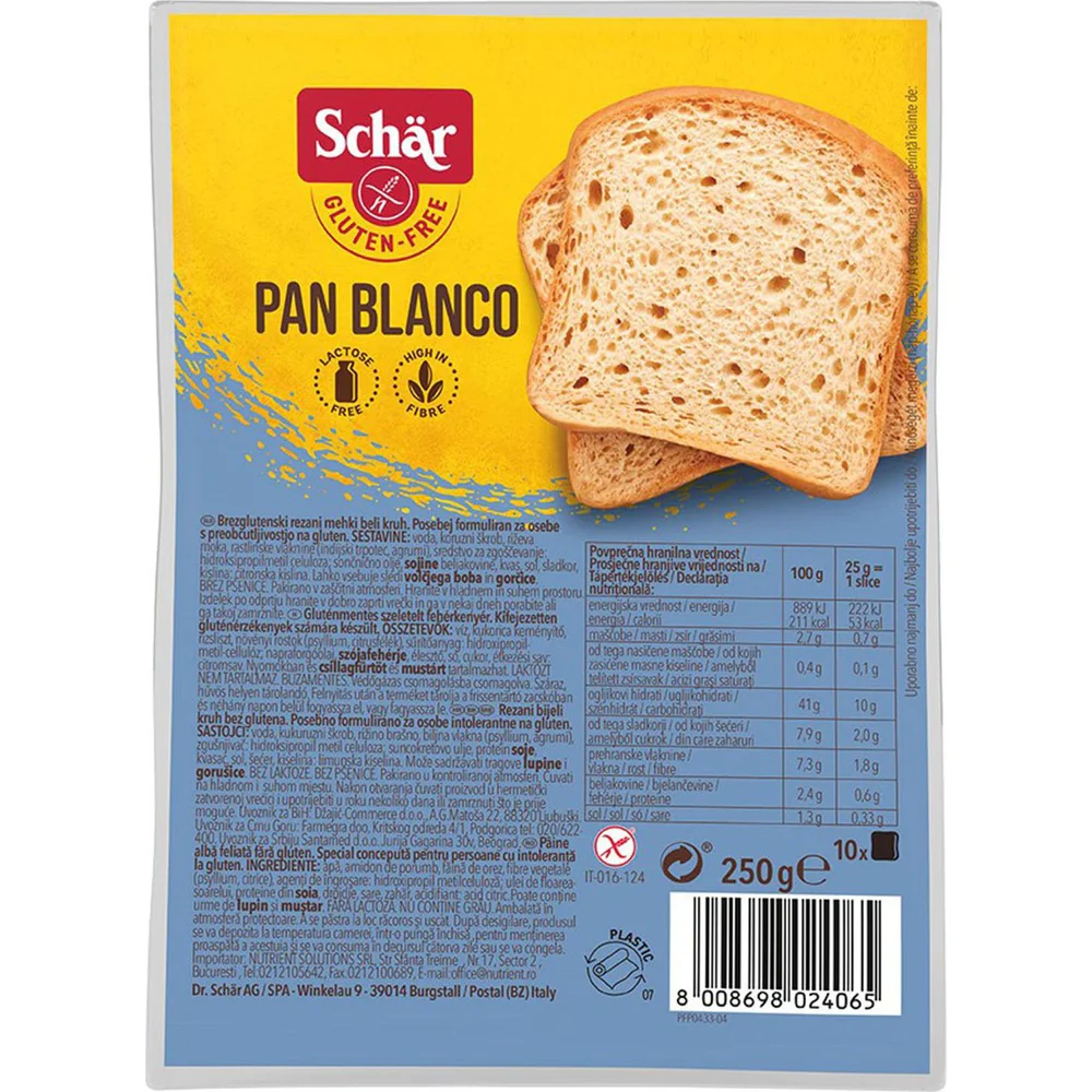 Schar kruh bez glutena rezani bijeli pan blanco 250g
